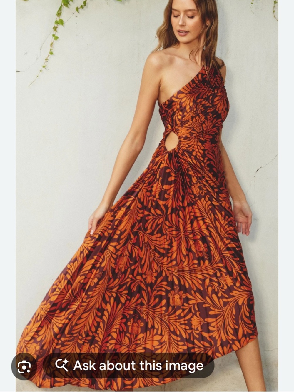 Dress Forum One-Shoulder Floral Ruched Orange and Brown Dress